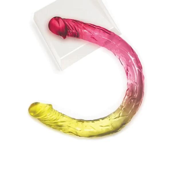 Large 18" Jelly TPR Gradient Double-Dong, Pink To Yellow - Image 2