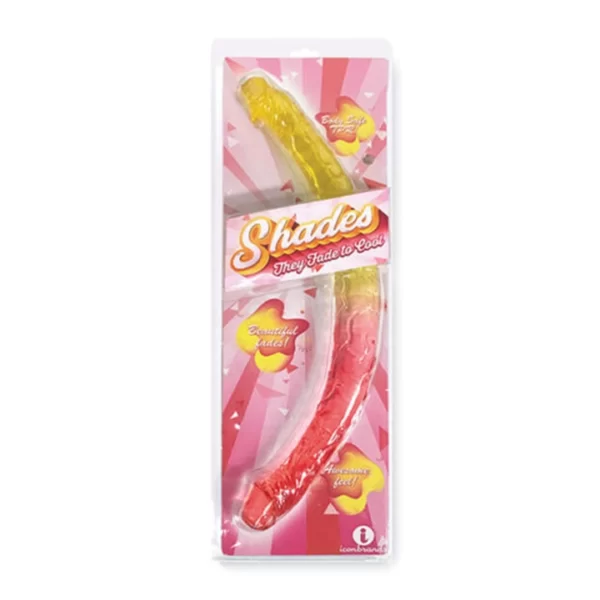 Large 18" Jelly TPR Gradient Double-Dong, Pink To Yellow