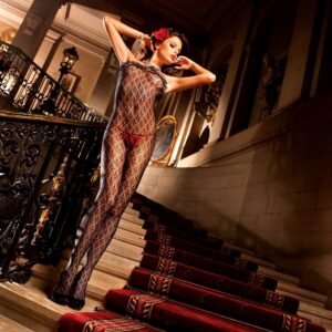 Baci Ruffle Lace Fleur Bodystocking Black
